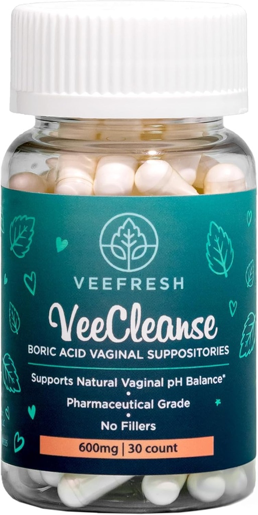 VeeFresh - VeeCleanse Boric Acid Vaginal Suppositories - Vaginal pH Balance Suppositories - Vaginal Odor Control - Feel Fresh, Feminine und Confident