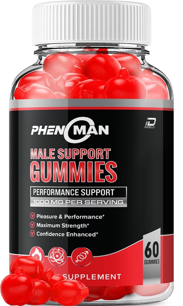 Phenoman für Herren Gummies – Pheno Man Max Performance, Phenoman Advanced Formula, Extra Strength Natural Supplement für Muskelwachstum und Gesamtgesundheit Unterstützung und Bewertungen (1 Pack – 60 Gummis)