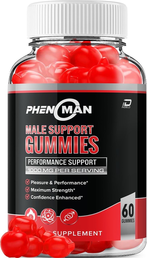 Phenoman für Herren Gummies – Pheno Man Max Performance, Phenoman Advanced Formula, Extra Strength Natural Supplement für Muskelwachstum und Gesamtgesundheit Unterstützung und Bewertungen (1 Pack – 60 Gummis)
