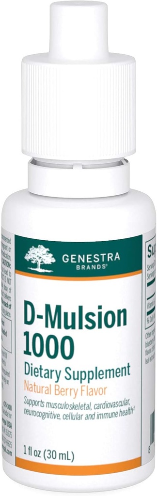 Genestra Marques D-Mulsion 1000 - Supplément Vitamine D liquide - Saveur de baie naturelle - 1 Fl Oz