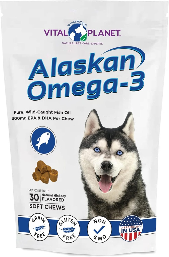 Vital Planet - Alaskan Omega-3 Soft Chews für Hunde, Wild Alaskan Fish Oil – 30 Hickory Flavored Soft Chews