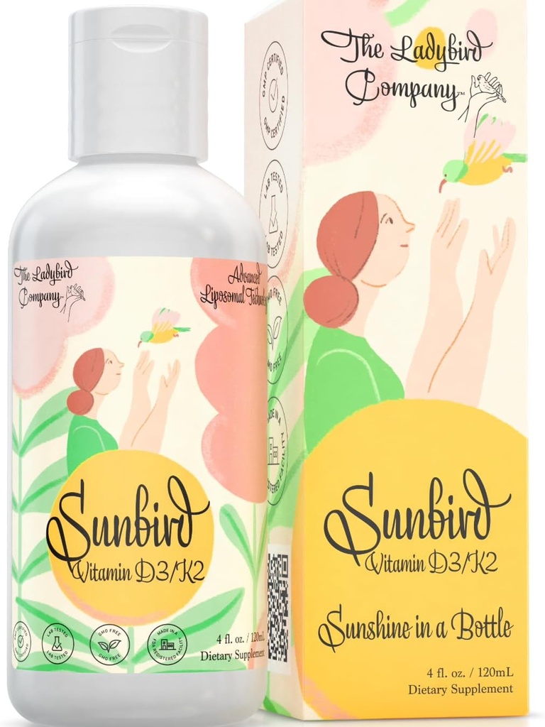 Sunbird Liposomal Liquid Vitamin D für Damen - Premium Vitamin D3 und K2 für Menopause, Fertilität, Schwangerschaft & Knochen Gesundheit - Zuckerfrei, Vegetarisch, Sublingual Liquid Vitamin D3 mit K2, Made in USA