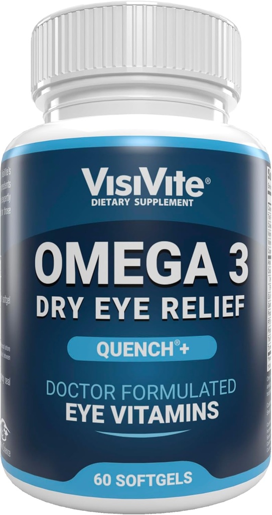 Omega 3 Dry Eye Supplements mit EPA und DHA - VisiVite Dry Eye Relief Quench+ Augen Vitamine für trockene Augen mit Omega 3 Supplement - Trockene Augen Vitamine mit Omega 3 Fischöl - 60 Softgels hergestellt.