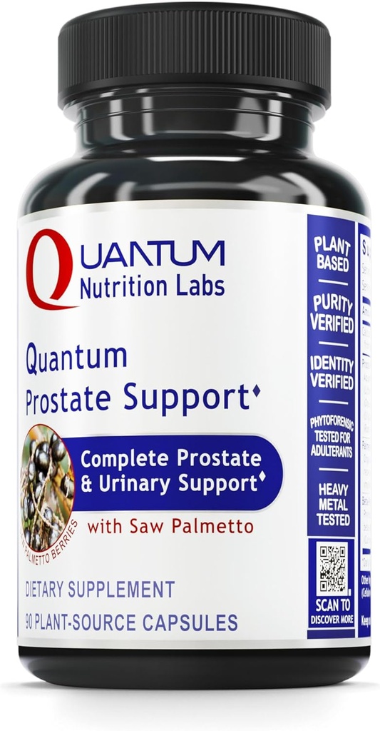 Quantum Nutrition Labs Prostate Support - Suppléments prostatiques pour les hommes, Prostate Health Formula, Supplément naturel avec Palmetto de scie biologique - 90 Capsules végétariennes