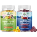 Bundle von Omega DHA Gummis für Kinder - Fettsäuren Omega 3 6 9 mit Vitamin C für Gehirn, Immunität & Vision und Kinder Magnesium Gummis - Mag Citrate für Nerve Health Muskeln & gesunde Herzunterstützung