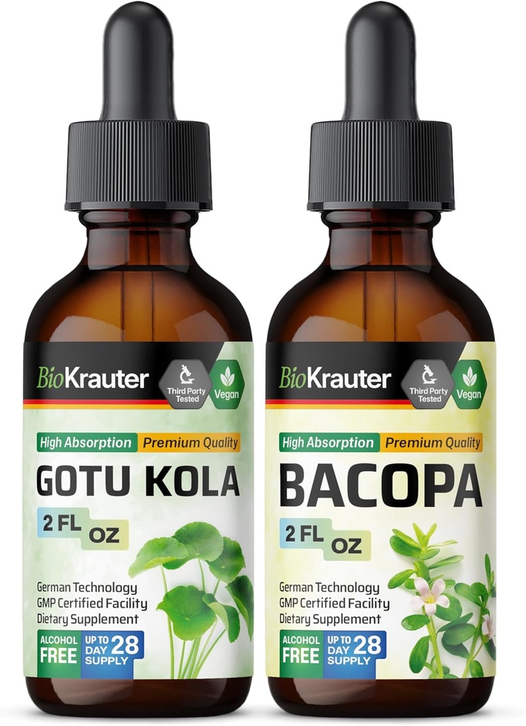 BIO KRAUTER Gotu Kola Tinktur 2 Fl. Oz. & Bacopa Tinktur 2 Fl. Oz.