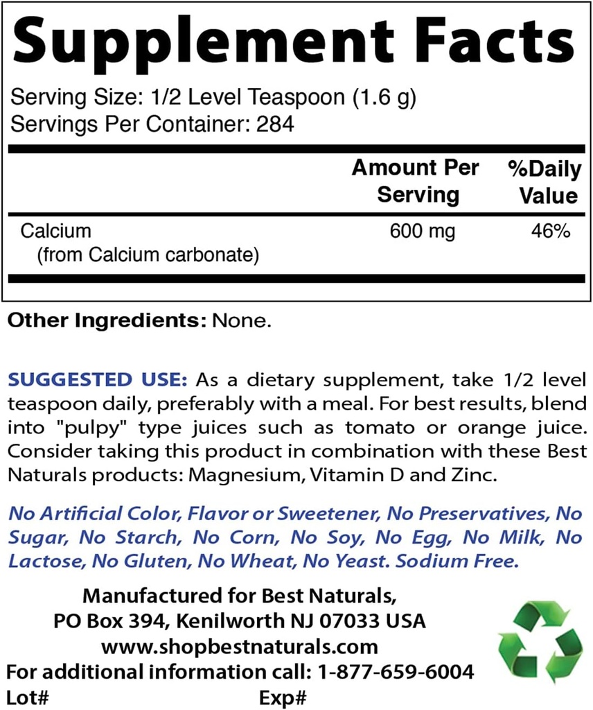 Calciumcarbonatpulver 1 Pfund & Magnesium Glycinat 425 mg