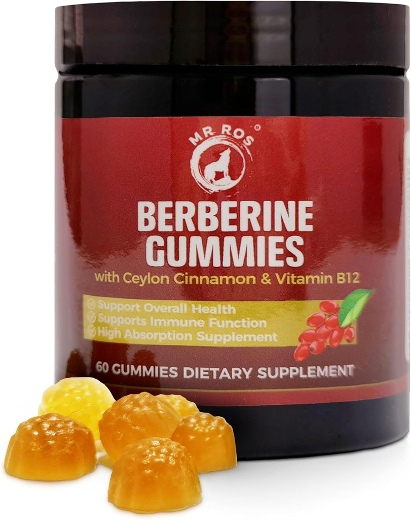 Gommies Berbères Premium 1500mg - Soutien au métabolisme sans sucre avec cannelle Ceylan, chrome, magnésium, zinc et B12-60 Comte
