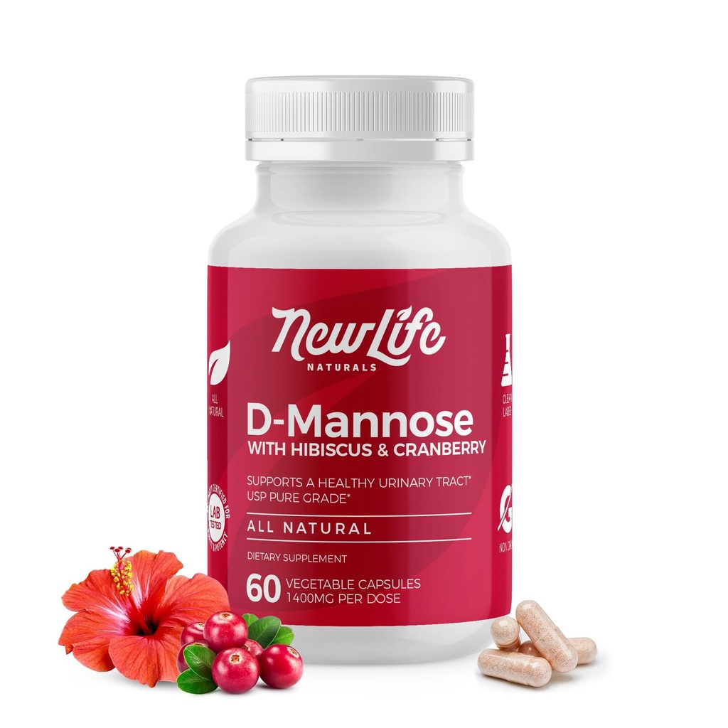 NewLife Naturals D-Mannose Kapseln | w/Cranberry und Hibiscus Extrakte | Natürliche Urinary Tract Health Supplement | 1400mg Pure Veggie Powder | 60 Veggie Kapseln