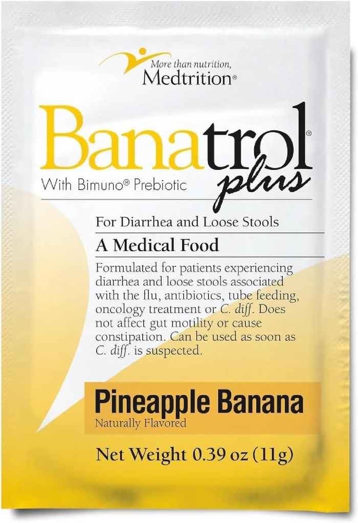 Banatrol® Antidiarrhée naturelle avec prébiotiques, soulagement de la diarrhée chronique, SBI, Diarrhée récurrente, Alimentation médicale cliniquement soutenue, non constipante, 25 portions (pineapple)