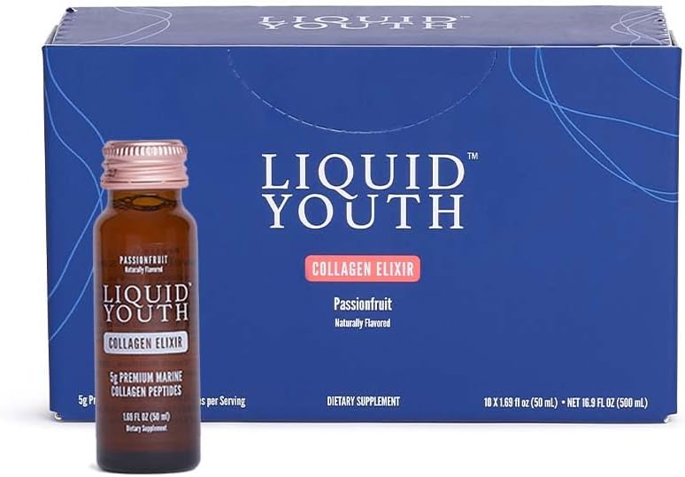 Liquid Collagen Elixir Shot für Damen und Herren - Premium Liquid Marine Collagen für Haarwachstum, Haut, Nagel, Knochen und Gelenke Gesundheit - Travel-Friendly (Passionsfrucht, 10 Portionen pro Box)