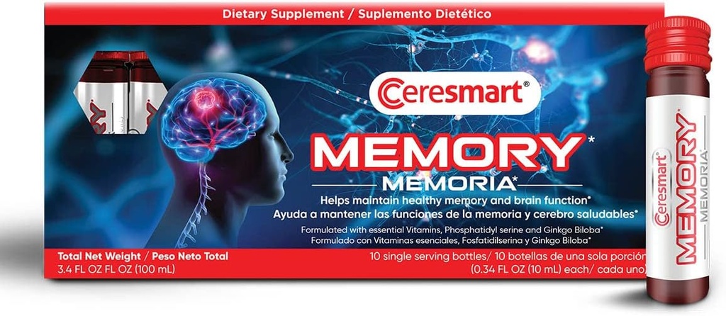 Ceresmart Memory Supplement für Brain – 10-Pack Brain Boost Shots – Trinkbare Memory-Ergänzungen mit Ginko Biloba, Vitaminen – Brain-Ergänzungen für Gedächtnis und Fokus, normale Gehirnfunktionen