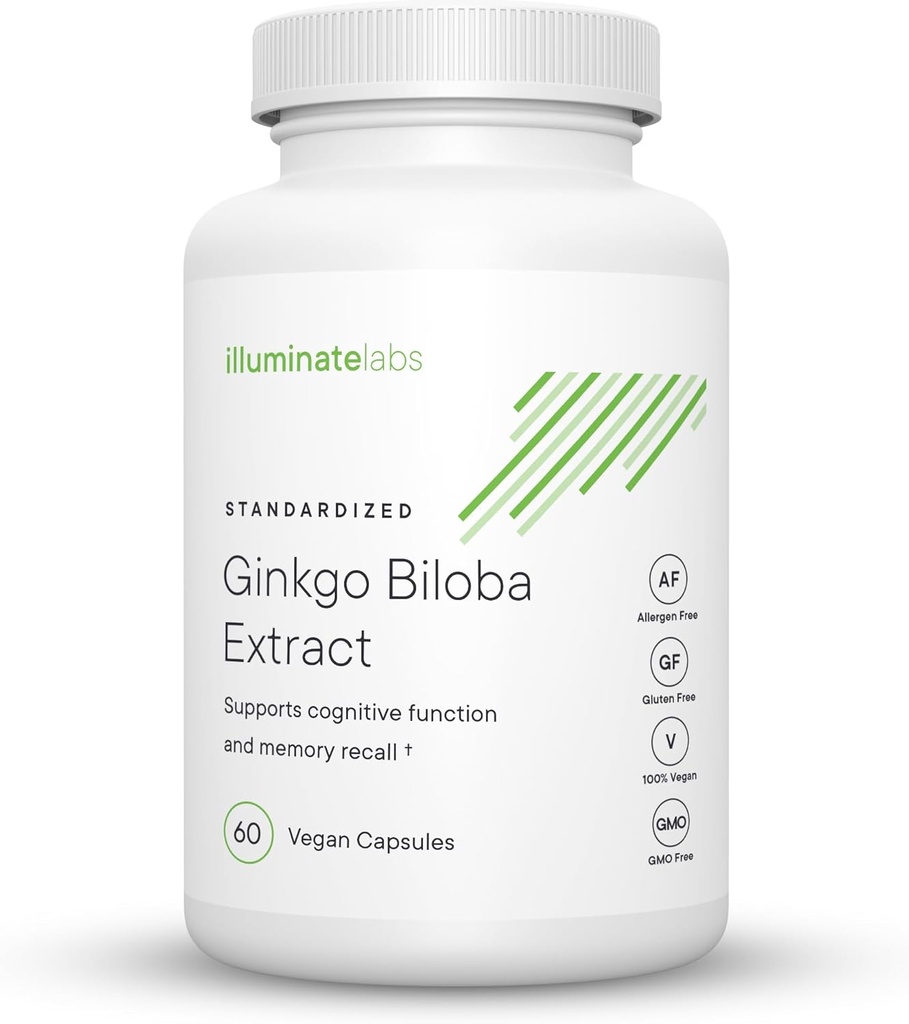 Illuminate Labs Ginkgo Biloba Extract Capsules | 240 mg | Unterstützt Fokus, Konzentration, Gedächtnis, Short-Term Kognitive Funktion | Third-Party Getestet und unterstützt von der medizinischen Forschung
