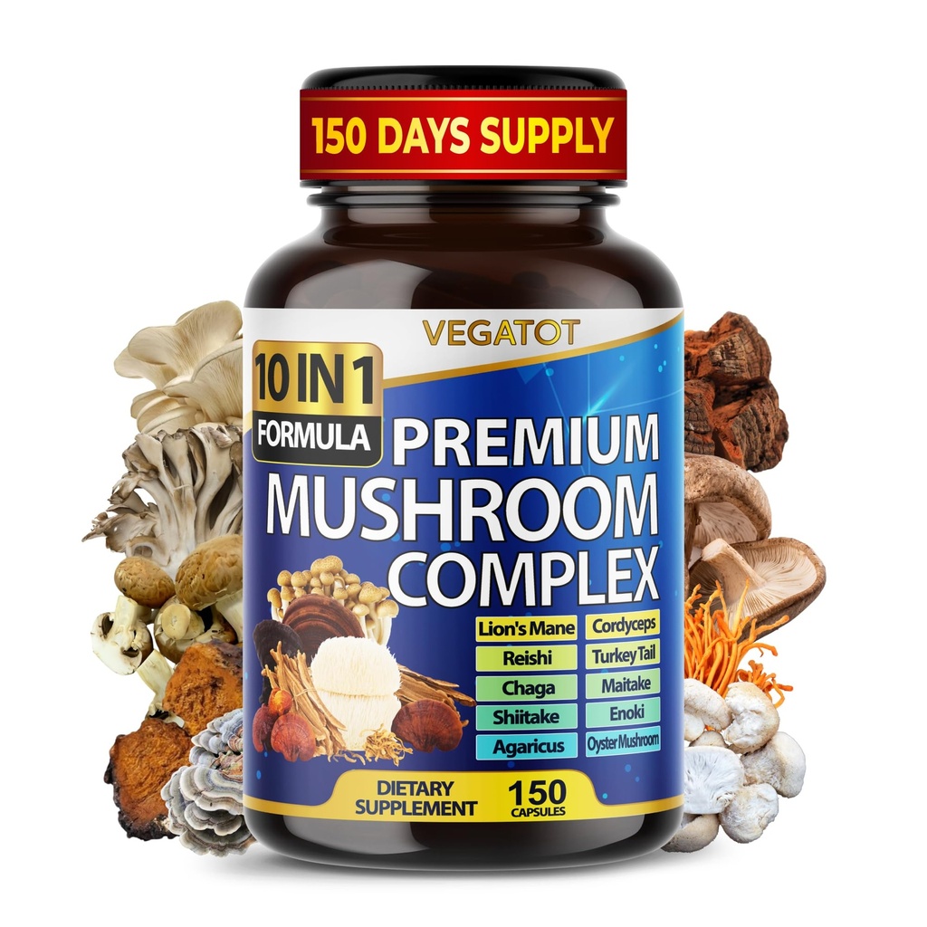 Supplément de champignons 10 en 1 à haute résistance - Lions Mane, Cordyceps, Reishi - Suppléments Cerveau pour la mémoire et le focus ** 5 mois