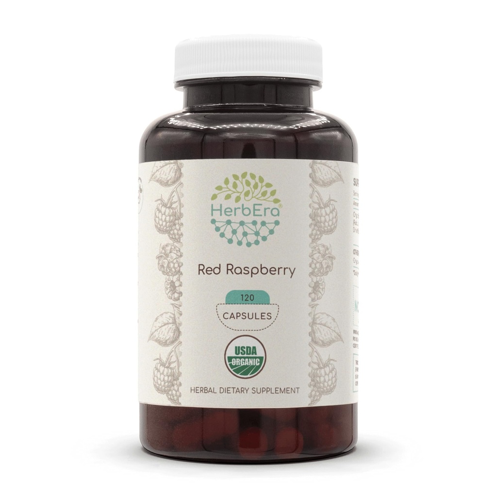 HerbEra Red Raspberry USDA Organic 120 Capsules de supplément naturel à base de plantes.