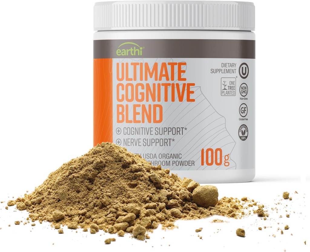 Ultimate Mushroom Supplement, Organic Lion's Mane Powder for Cognitive Function, Mood, Immune & Wellness Support, Flavorless and Odorless, 100g