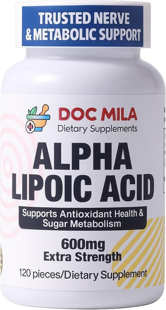 Alpha Lipoic Acid 600mg 120 Caplets - Nerve Sciatica Peripheral Neuropathy Support - Glutenfrei, Vegan & Non-GMO für Erwachsene