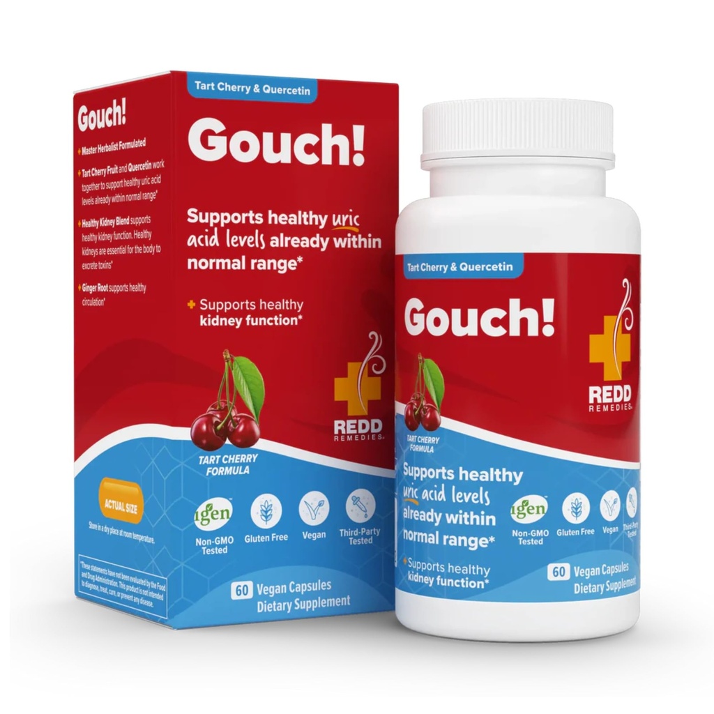 Redd Remedies, Gouch!, Supplement Support für Gelenke und Uric Acid Levels, fördert eine gesunde Entzündungsreaktion, Tart Cherry & Quercetin, 60 Vegan Capsules