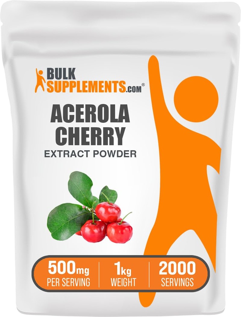 BulkSupplements.com Acerola Kirschextrakt Pulver - Natürliche Vitamin C Ergänzung, Acerola Kirschpulver - Vegan & Glutenfrei, 500mg pro Servierung, 1kg (2.2 lbs) (Pack von 1)