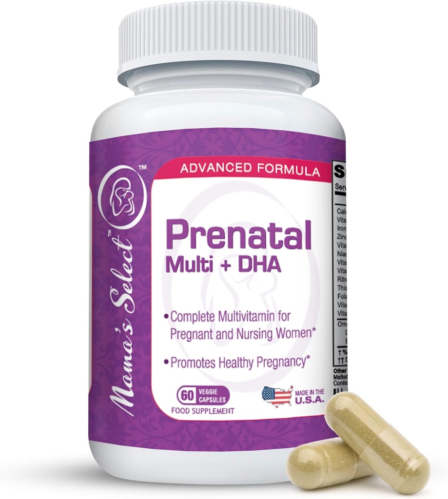Choisissez des vitamines prénatales pour les femmes avec du fer, vitamine D, DHA et plus pour les femmes enceintes, le folate de méthyle sans danger pour MTHFR - doux sur l'estomac, 60 capsules de légumes