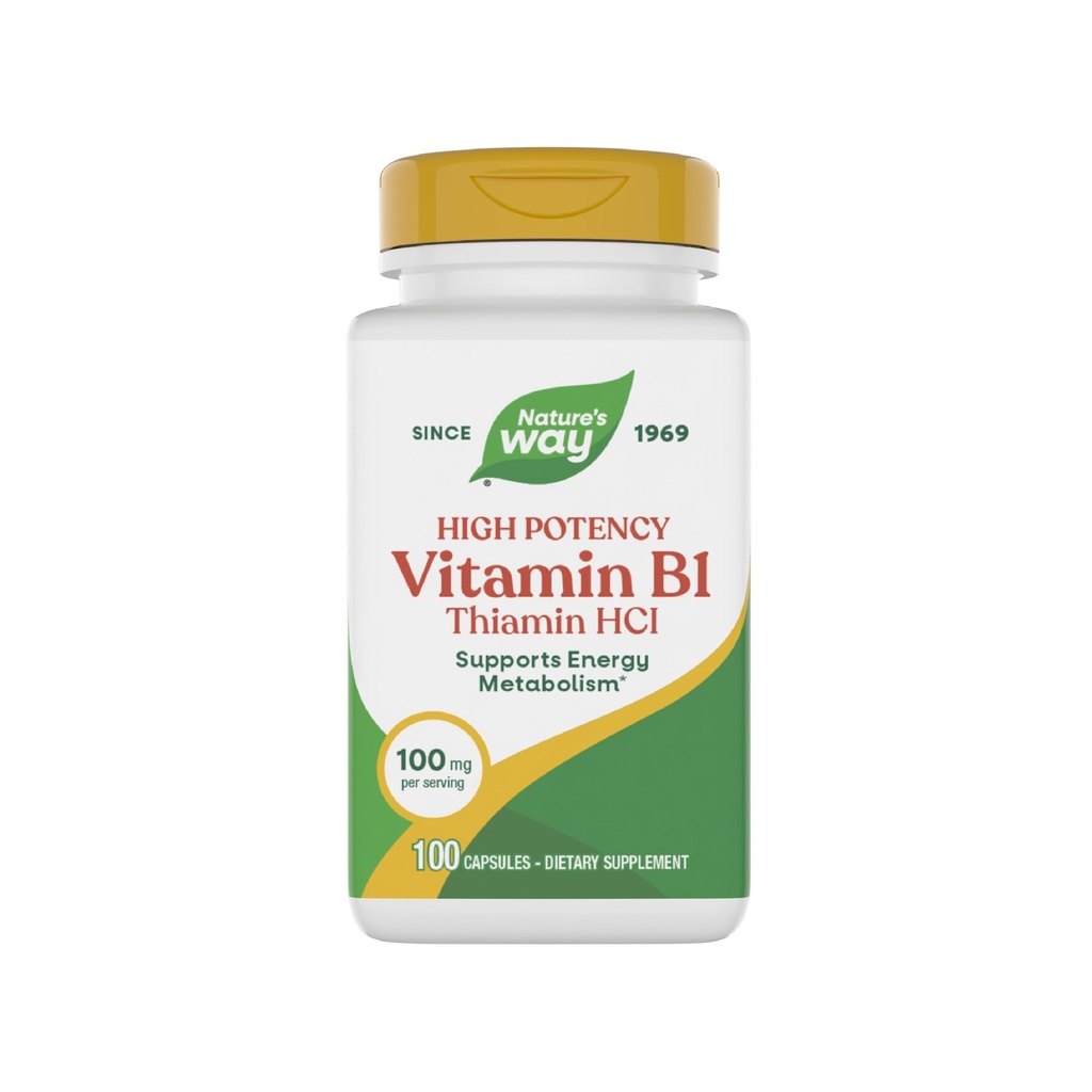 Nature's Way Vitamin B1, High Potency, 100 mg Thiamin per Serving, Thiamin HCl, unterstützt Energiemetabolismus*, Glutenfrei, 100 Kapseln (Packaging May Vary)