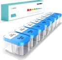 Daviky Large Pill Organizer 2 fois par jour - XL Pill Box 7 jours, grand support vitaminique avec 7 compartiments AM/PM amovibles, grand récipient de supplément pour usage hebdomadaire ou quotidien (bleu)