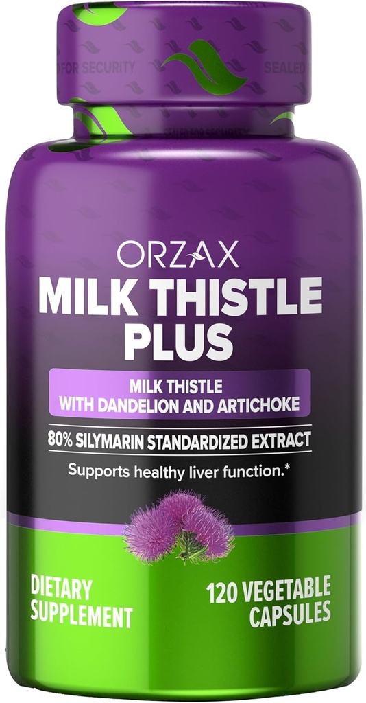 ORZAX Thistle de lait 250 mg - Détox de nettoyage du foie et soutien de réparation - supplément à base de plantes - 80% Silymarin normalisé, extrait de racine de dandelion et d'artichaut - végétalien et non-OGM - 120 capsules - 120 jours d'approvisionnement
