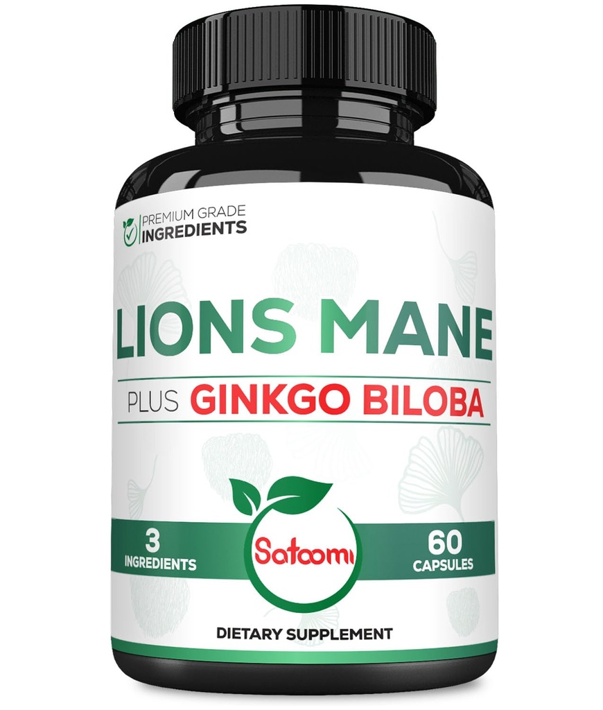 Lions Mane mit Ginkgo Biloba-Ergänzung - 60 Kapseln - Extrastärke für restful Mind, Gehirngesundheit, Immunsystem & Focus - Glutenfrei, Non-GMO