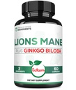 Lions Mane mit Ginkgo Biloba-Ergänzung - 60 Kapseln - Extrastärke für restful Mind, Gehirngesundheit, Immunsystem & Focus - Glutenfrei, Non-GMO
