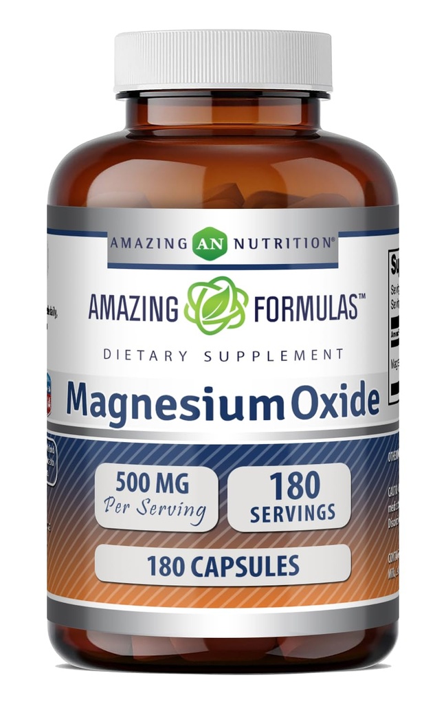 Erstaunliche Formeln Magnesiumoxid Ergänzung | 500 Mg Pro Servieren | 180 Kapseln | Non-GMO | Gluten-Free | Made in USA