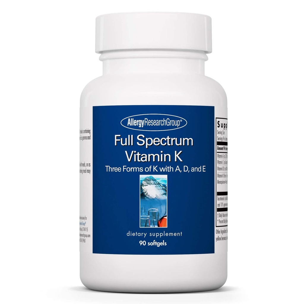 Allergy Research Group Full Spectrum Vitamin K - Vitamin K1 und K2 Supplement, Vitamin K Complex, MK-4, MK-7, Vitamin D3, Vitamin A - 90 Count
