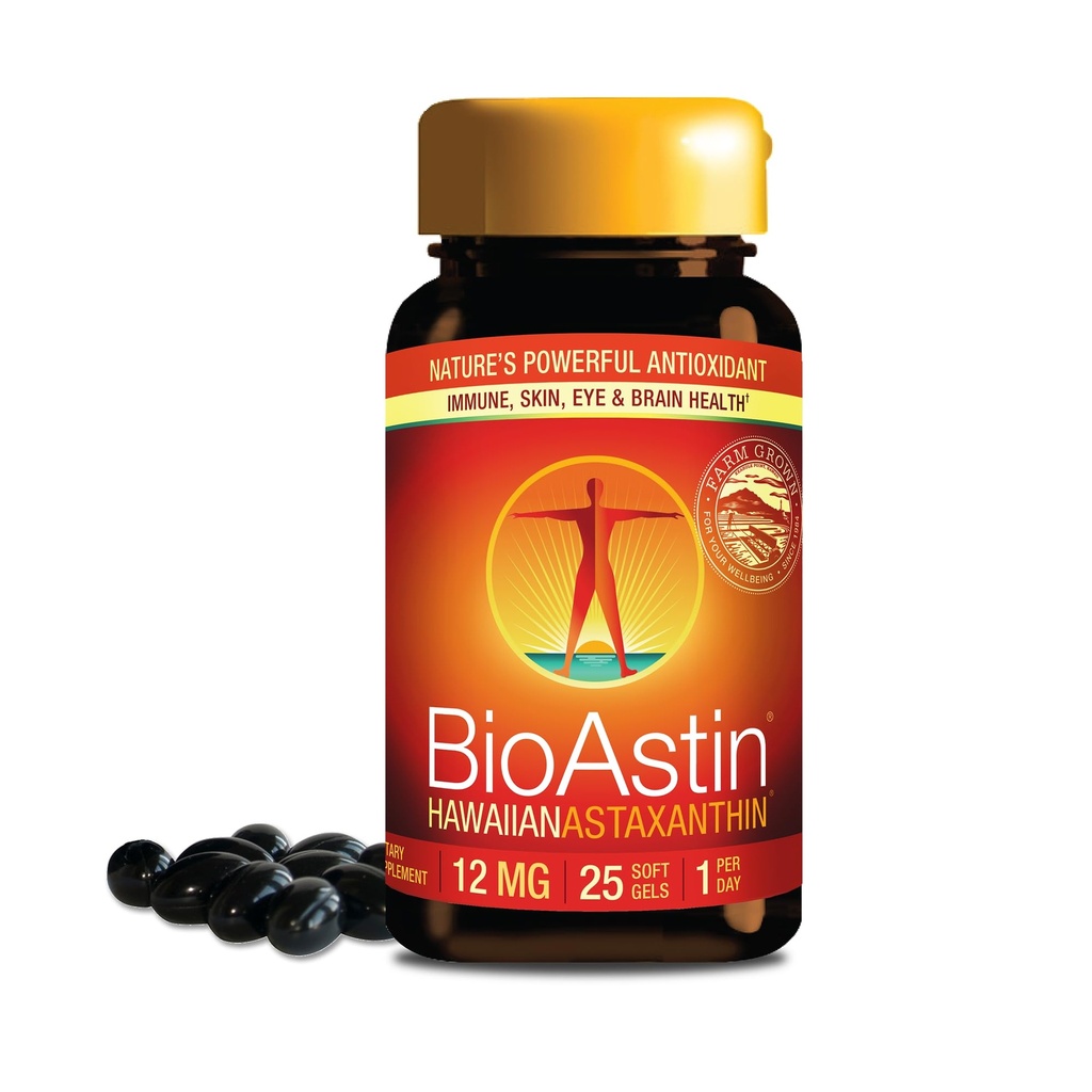 Nutrex Hawaï BioAstin Hawaiian Astaxanthin - 12mg, 25 Softgels - Farm-Direct Supplément antioxydant Premium pour soutenir la santé des yeux, de la peau, des articulations et du système immunitaire - Non-OGM et sans gluten