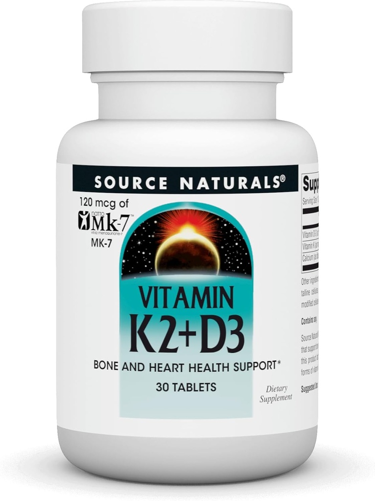 Quelle Naturals Vitamin K2 + D3 Bone & Heart Health Complex - mit Vitamin D3, Vitamin K2 (MK-7) und Calcium - 30 Tabletten