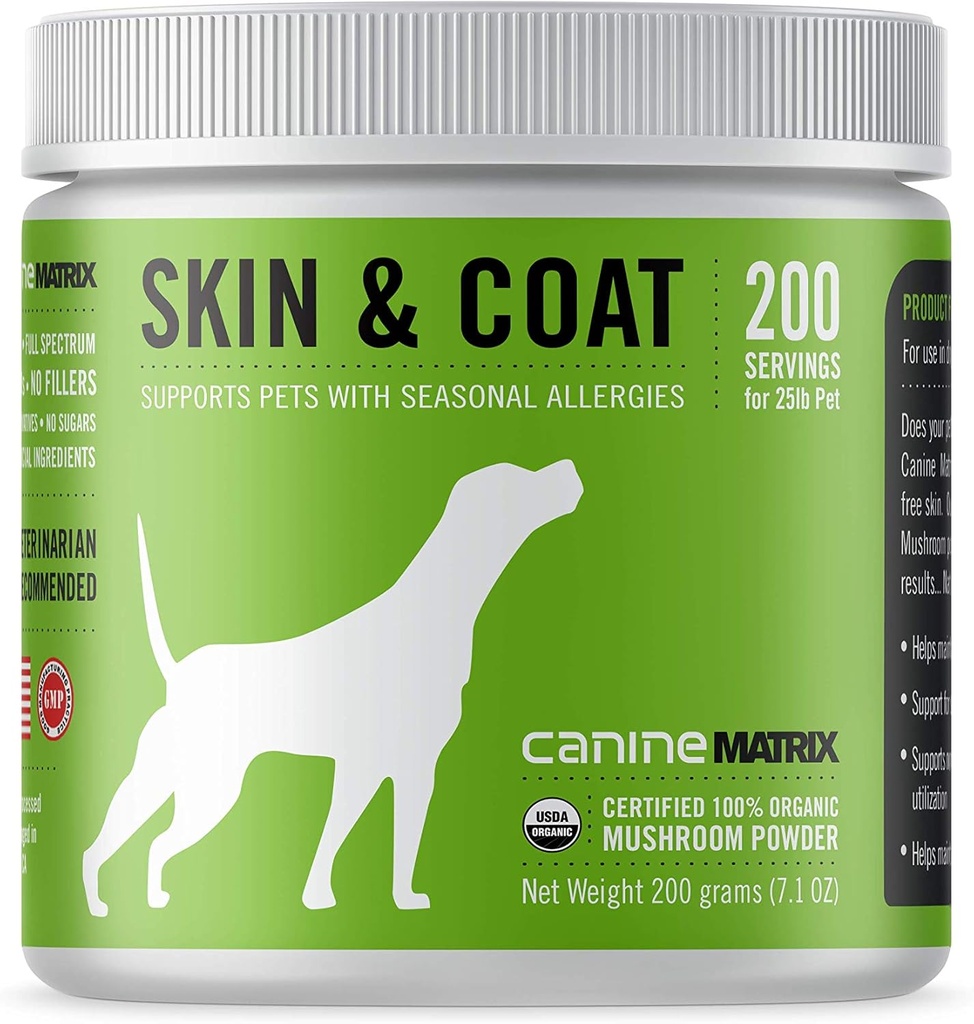 Pilz Matrix Canine Bio Pilz Pulver Haut und Mantel Ergänzung, 200 Gramm (Packaging Mai Vary)