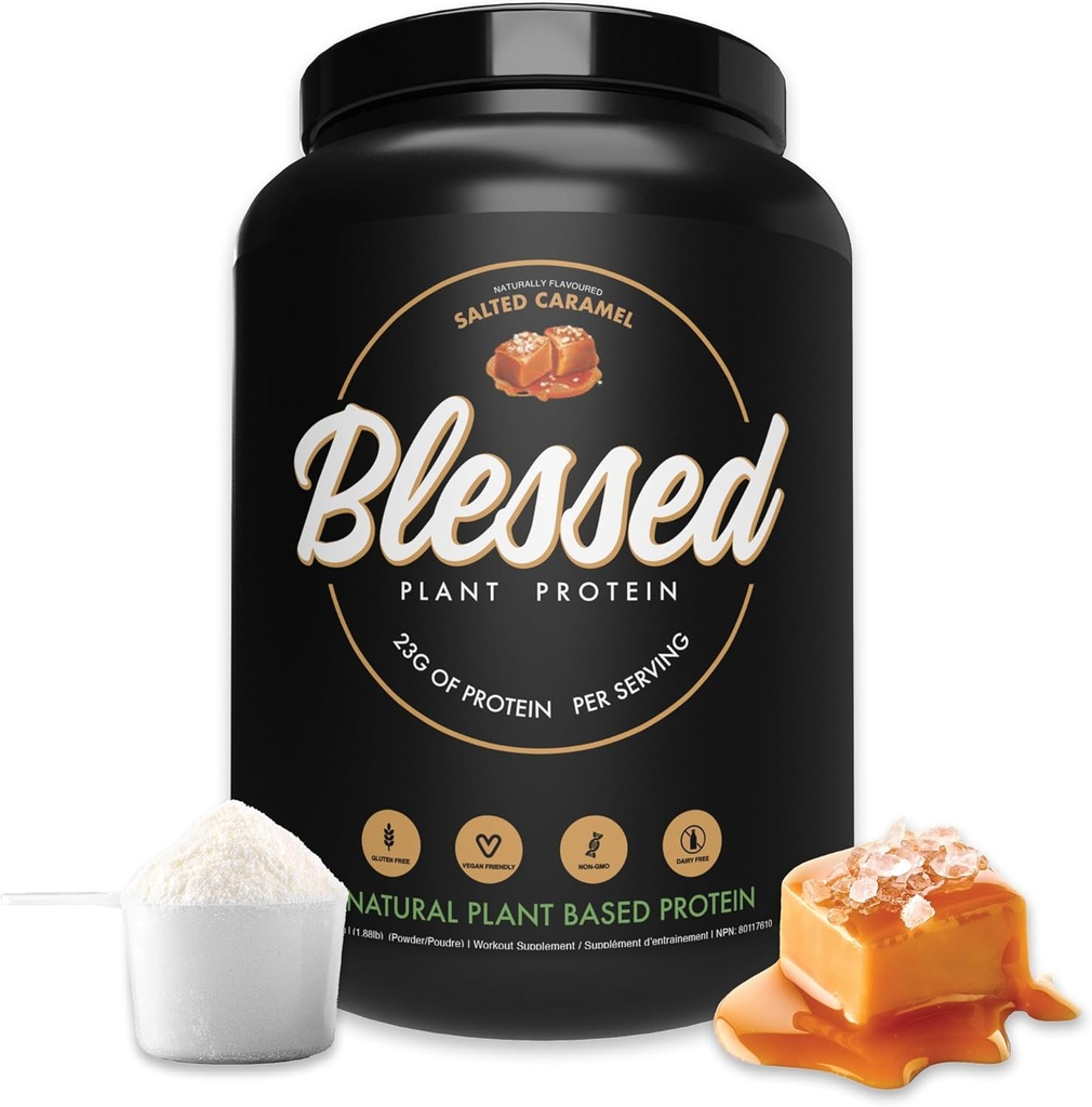 Blessed Vegan Protein Powder - Pflanzenbasiertes Protein-Pulver-Mealer-Ersatzprotein-Shake, 23g Pea Protein-Pulver, Dairy Free, Glutenfrei, Sojafrei, Ohne Zucker Hinzugefügt, 30 Servierungen (Salted Caramel)