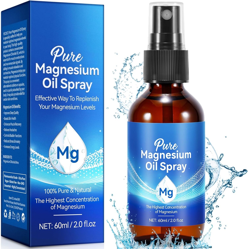 Huile de spray de magnésium pur, huile de magnésium pour pieds et sommeil, facile à absorber, 2,02 Fl Oz
