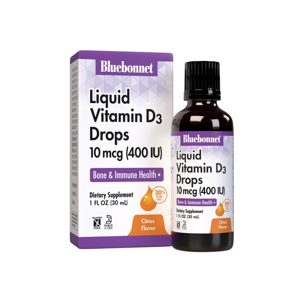 BlueBonnet Vitamine liquide D3 gouttes 400 UI, agrumes, 1 Fl Oz