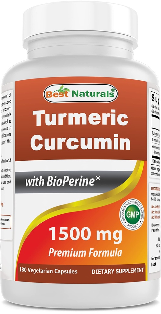 Best Naturals Kurkumin 1500mg/Serving mit Bioperine - 180 Veggie Kapseln