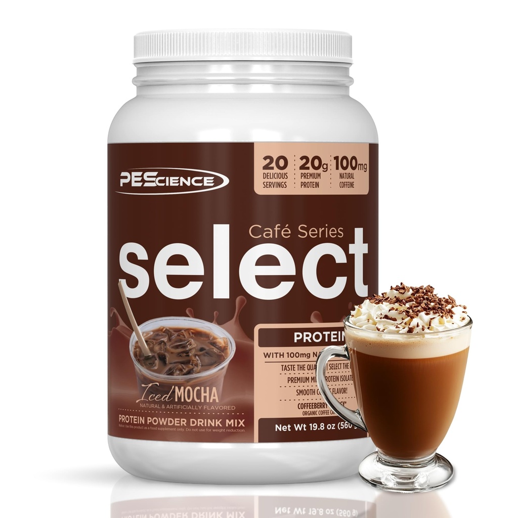 PEScience Select Café Protéines Poudre de café, Iced Mocha, 100mg Caféine, 20g Iced Protéines Poudre de café ou crème, 20 portions