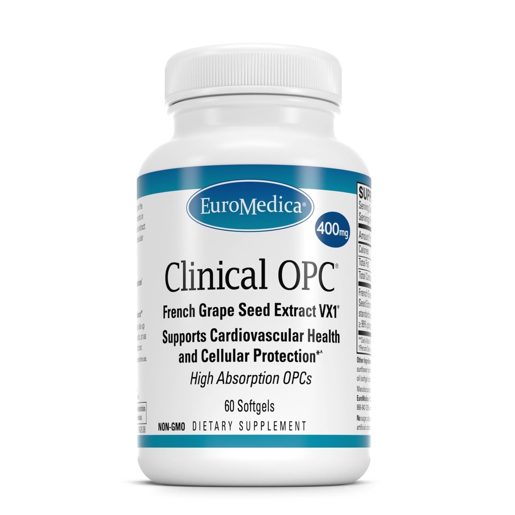 EuroMedica Clinical OPC - Supplément de soutien cardiovasculaire et focus - Supplément alimentaire avec extrait de graines de raisin et lécithine de tournesol - Supplément de soutien immunitaire Formule - 60 Softgels