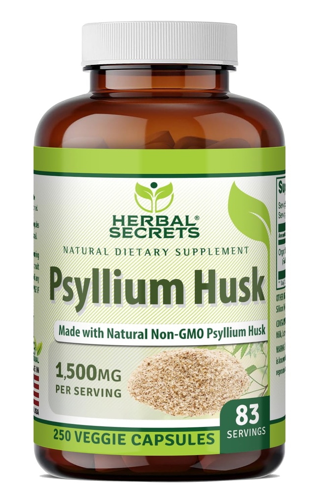 Herbal Secrets Psyllium Husk Supplement | 500 Mg | 250 Veggie Kapseln | Non-GMO | Gluten Free | Made in USA
