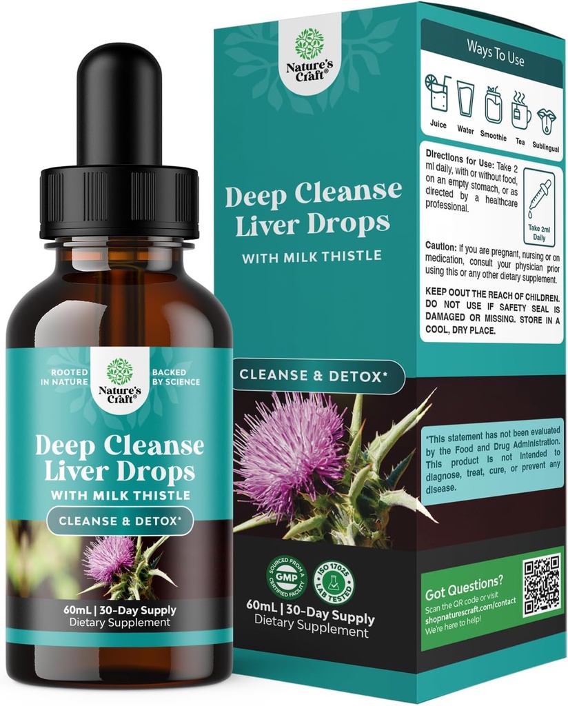 Deep Liver Cleanse, Detox & Repair mit Milchdistelflüssigkeit Tropfen - Leber Detox Liquid Artichoke Extrakt mit Dandelion Blatt, Ginger & Turmeric Curcumin für Immunität & Daily Cleanse -60 ml Flasche