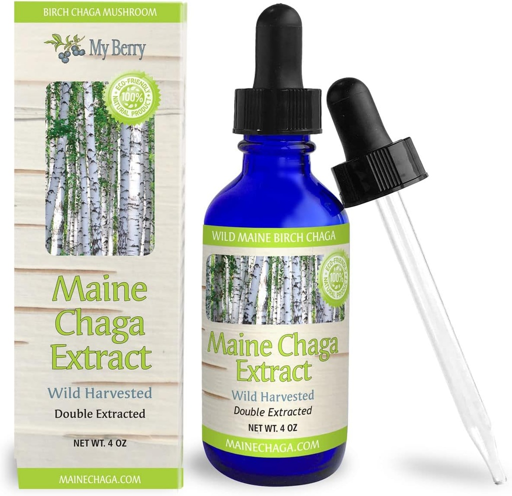 Chaga Mushroom Extract Liquid | 4oz | Tinktur | 100% Wild-Harvested & Double Extraction | USA & Canadian Grown