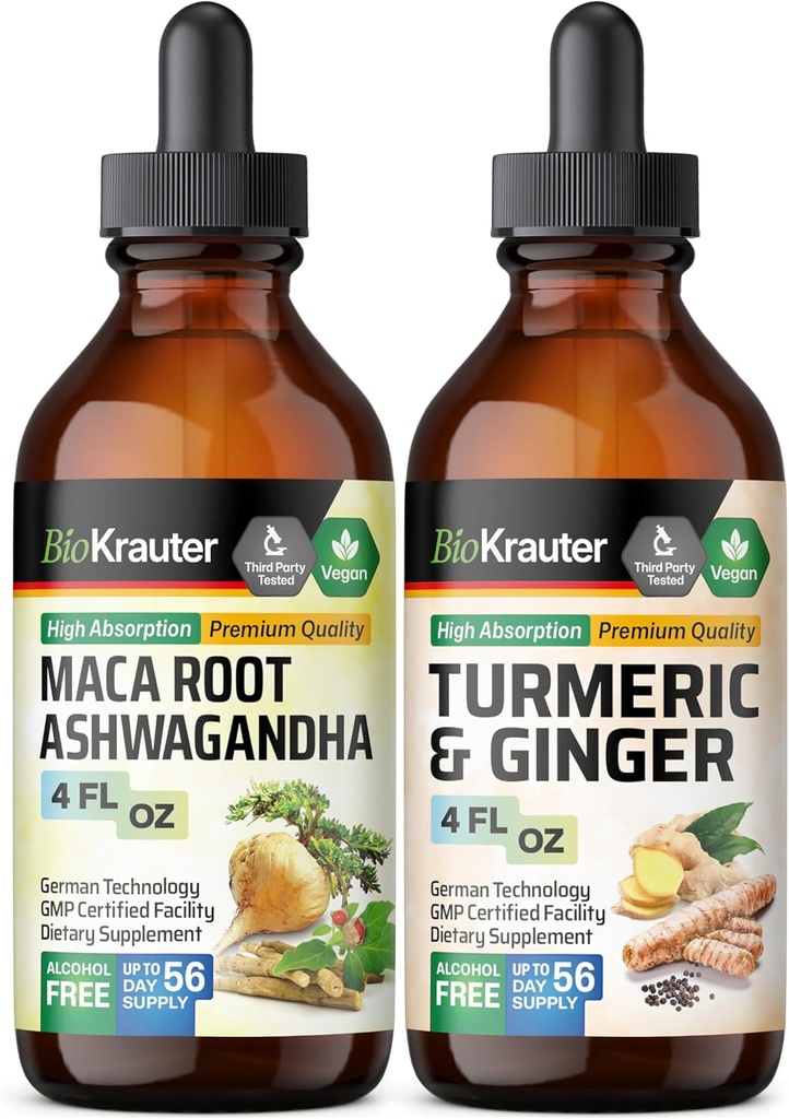 Maca Ashwagandha Teinture 4 Fl. Oz. & Turmeric Ginger Teinture 4 Fl. Oz.