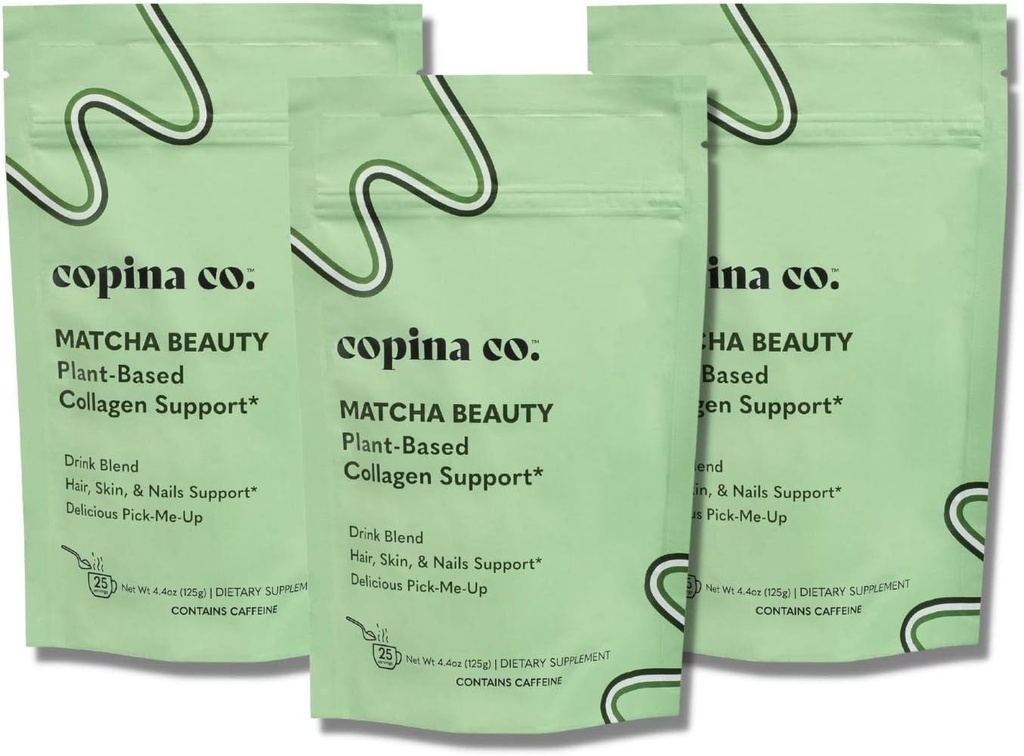 Copina Co. Matcha Beauty Vegan Collagen Booster Drink Blend: Plant Based Collagen Support Smoothie Drink Vegan Creamy Blend | Matcha Flavor | 3 Bags - 25 Portionen pro Tasche