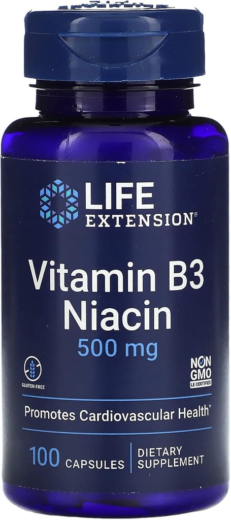 Life Extension Vitamin B3 Niacin, 500 Milligram, 100 Capsules