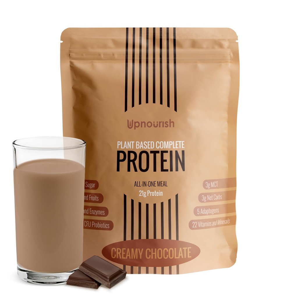 UpNourish Chocolate Vegan Protein Powder 54 Superfoods Powder,1.5 Billion CFU Probiotics 21g Pflanzenbasiertes Protein,No Sugar No Dairy No GMO Dairy Free,Meal Ersatz Shake Keto-Friendly Low-Carb Diät,15 Servierungen