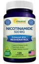 aSquared Nutrition Nicotinamide avec Resveratrol - 120 Capsules de Véggie - Vitamine B3 500mg (Sans Flush Niacinamide) - Pills supplémentaires pour soutenir NAD, santé des cellules de peau et énergie