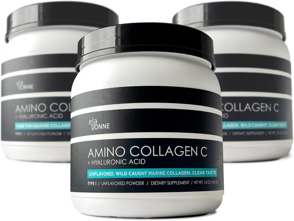 (3-Pack) Amino Collagen C - Collagen Powder (180 Scoops) - Marine Collagen Peptides + Hyaluronsäure. Kein Zucker. Keine Odor. Non GMO. USA. für Haar, Haut, Nägel, Gelenke, & Gut Health.