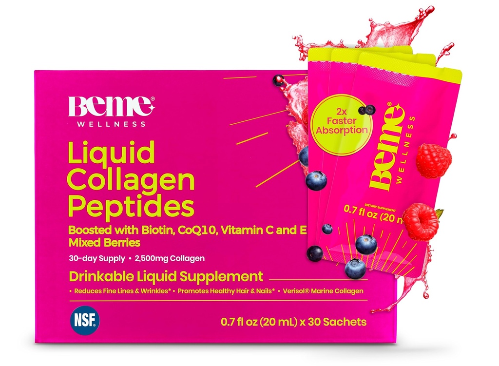 Collagène liquide BeMe pour les femmes - 2500mg Collagène liquide marin hydrolysé Verisol - Suppléments de collagène testés cliniquement - Absorption rapide, biodisponibilité élevée - Supporte la peau, les cheveux et les ongles